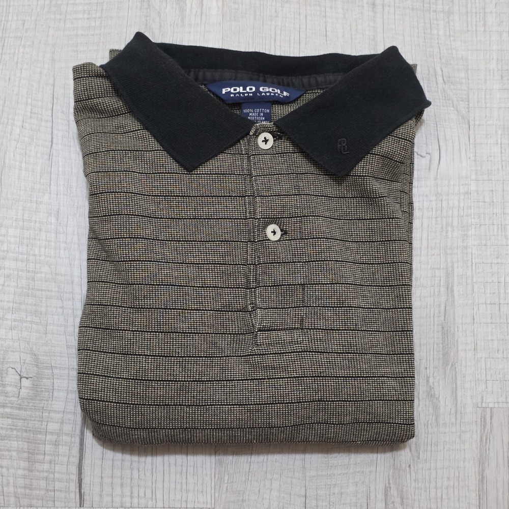 Polo Golf‎ Ralph Lauren Mens Short Sleeve Shirt Large Gray Striped Knit Collar
